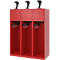 Vestiaire de pompiers C+P Evolo Youngster, 3 compartiments, avec porte-casque, patins au sol, L 1200 x P 500 x H 1530 mm, RAL 3000 rouge feu