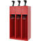 Vestiaire de pompiers C+P Evolo Youngster, 3 compartiments, avec porte-casque, patins de sol, L 900 x P 500 x H 1530 mm, RAL 3000 rouge feu