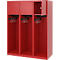 Vestiaire de pompiers C+P Evolo Youngster, 3 compartiments, sans porte-casque, patins au sol, L 1200 x P 500 x H 1530 mm, RAL 3000 rouge feu
