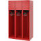 Vestiaire de pompiers C+P Evolo Youngster, 3 compartiments, sans porte-casque, patins de sol, L 900 x P 500 x H 1530 mm, RAL 3000 rouge feu