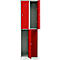Vestiaire, deux étages, 2 x 2 compartiments, serrure à came batteuse, gris clair/rouge feu