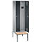 Vestiaire Evolo S 3000, acier, avec banc intégré, 2 compartiments, l. 300 mm chacun, serrure à cylindre, alu blanc RAL 9006/anthracite RAL 7016