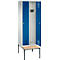 Vestiaire Evolo S 3000, acier, avec banc intégré, 2 compartiments, l. 300 mm chacun, serrure à cylindre, gris clair RAL 7035/bleu gentiane RAL 5010