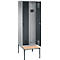 Vestiaire Evolo S 3000, acier, avec banc intégré, 2 compartiments, l. 300 mm chacun, serrure de sécurité à came batteuse, alu blanc RAL 9006/anthracite RAL 7016