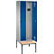 Vestiaire Evolo S 3000, acier, avec banc intégré, 2 compartiments, l. 300 mm chacun, serrure de sécurité à came batteuse, alu blanc RAL 9006/bleu gentiane RAL 5010
