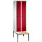 Vestiaire Evolo S 3000, acier, avec banc intégré, 2 compartiments, l. 300 mm chacun, serrure de sécurité à came batteuse, gris clair RAL 7035/rouge rubis RAL 3003