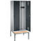 Vestiaire Evolo S 3000, acier, avec banc intégré, 2 compartiments, l. 400 mm chacun, serrure de sécurité à came batteuse, alu blanc RAL 9006/anthracite RAL 7016