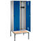 Vestiaire Evolo S 3000, acier, avec banc intégré, 2 compartiments, l. 400 mm chacun, serrure de sécurité à came batteuse, alu blanc RAL 9006/bleu gentiane RAL 5010