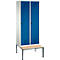 Vestiaire Evolo S 3000, acier, avec banc intégré, 2 compartiments, l. 400 mm chacun, serrure de sécurité à came batteuse, gris clair RAL 7035/bleu gentiane RAL 5010