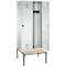 Vestiaire Evolo S 3000, acier, avec banc intégré, 2 compartiments, l. 400 mm chacun, serrure de sécurité à came batteuse, gris clair RAL 7035/gris clair RAL 7035