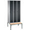 Vestiaire Evolo S 3000, acier, avec banc intégré, 3 compartiments, l. 300 mm chacun, serrure de sécurité à came batteuse, alu blanc RAL 9006/anthracite RAL 7016