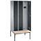 Vestiaire Evolo S 3000, acier, avec banc intégré, 3 compartiments, l. 300 mm chacun, serrure de sécurité à came batteuse, alu blanc RAL 9006/anthracite RAL 7016