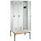 Vestiaire Evolo S 3000, acier, avec banc intégré, 3 compartiments, l. 300 mm chacun, serrure de sécurité à came batteuse, gris clair RAL 7035/gris clair RAL 7035