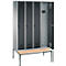 Vestiaire Evolo S 3000, acier, avec banc intégré, 4 compartiments, l. 300 mm chacun, serrure de sécurité à came batteuse, alu blanc RAL 9006/anthracite RAL 7016
