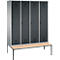 Vestiaire Evolo S 3000, acier, banc, 4 compartiments, l. 400 mm chacun, came batteuse, alu blanc RAL 9006/anthracite RAL 7016