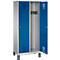 Vestiaire Evolo S 3000, acier, sur pieds, 2 compartiments, l. 400 mm chacun, serrure à cylindre, alu blanc RAL 9006/bleu gentiane RAL 5010