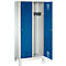 Vestiaire Evolo S 3000, acier, sur pieds, 2 compartiments, l. 400 mm chacun, serrure à cylindre, gris clair RAL 7035/bleu gentiane RAL 5010