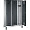 Vestiaire Evolo S 3000, acier, sur pieds, 3 compartiments, serrure de sécurité à came batteuse, alu blanc RAL 9006/anthracite RAL 7016