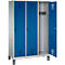 Vestiaire Evolo S 3000, acier, sur pieds, 3 compartiments, serrure de sécurité à came batteuse, alu blanc RAL 9006/bleu gentiane RAL 5010