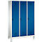 Vestiaire Evolo S 3000, acier, sur pieds, 3 compartiments, serrure de sécurité à came batteuse, gris clair RAL 7035/bleu gentiane RAL 5010