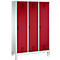 Vestiaire Evolo S 3000, acier, sur pieds, 3 compartiments, serrure de sécurité à came batteuse, gris clair RAL 7035/rouge rubis RAL 3003