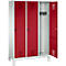 Vestiaire Evolo S 3000, acier, sur pieds, 3 compartiments, serrure de sécurité à came batteuse, gris clair RAL 7035/rouge rubis RAL 3003