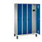 Vestiaire Evolo S 3000, acier, sur pieds, 4 compartiments, l. 300 mm chacun, came batteuse, alu blanc RAL 9006/bleu gentiane RAL 5010
