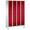 Vestiaire Evolo S 3000, acier, sur pieds, 4 compartiments, l. 300 mm chacun, came batteuse, gris clair RAL 7035/rouge rubis RAL 3003