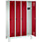 Vestiaire Evolo S 3000, acier, sur pieds, 4 compartiments, l. 300 mm chacun, came batteuse, gris clair RAL 7035/rouge rubis RAL 3003