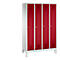 Vestiaire Evolo S 3000, acier, sur pieds, 4 compartiments, l. 300 mm chacun, serrure à cylindre, gris clair RAL 7035/rouge rubis RAL 3003