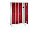 Vestiaire Evolo S 3000, acier, sur pieds, 4 compartiments, l. 300 mm chacun, serrure à cylindre, gris clair RAL 7035/rouge rubis RAL 3003