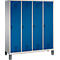 Vestiaire Evolo S 3000, acier, sur pieds, 4 compartiments, l. 400 mm chacun, came batteuse, alu blanc RAL 9006/bleu gentiane RAL 5010