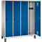Vestiaire Evolo S 3000, acier, sur pieds, 4 compartiments, l. 400 mm chacun, came batteuse, alu blanc RAL 9006/bleu gentiane RAL 5010
