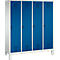 Vestiaire Evolo S 3000, acier, sur pieds, 4 compartiments, l. 400 mm chacun, came batteuse, gris clair RAL 7035/bleu gentiane RAL 5010