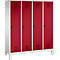 Vestiaire Evolo S 3000, acier, sur pieds, 4 compartiments, l. 400 mm chacun, came batteuse, gris clair RAL 7035/rouge rubis RAL 3003