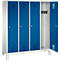 Vestiaire Evolo S 3000, acier, sur pieds, 4 compartiments, l. 400 mm chacun, serrure à cylindre, gris clair RAL 7035/bleu gentiane RAL 5010