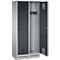 Vestiaire Evolo S 3000, acier, sur socle, 2 compartiments, l. 400 mm chacun, serrure de sécurité à came batteuse, alu blanc RAL 9006/anthracite RAL 7016