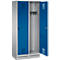 Vestiaire Evolo S 3000, acier, sur socle, 2 compartiments, l. 400 mm chacun, serrure de sécurité à came batteuse, alu blanc RAL 9006/bleu gentiane RAL 5010