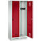 Vestiaire Evolo S 3000, acier, sur socle, 2 compartiments, l. 400 mm chacun, serrure de sécurité à came batteuse, gris clair RAL 7035/rouge rubis RAL 3003