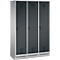 Vestiaire Evolo S 3000, acier, sur socle, 3 compartiments, l. 400 mm chacun, came batteuse, alu blanc RAL 9006/anthracite RAL 7016