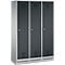 Vestiaire Evolo S 3000, acier, sur socle, 3 compartiments, l. 400 mm chacun, serrure à cylindre, alu blanc RAL 9006/anthracite RAL 7016