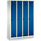 Vestiaire Evolo S 3000, acier, sur socle, 4 compartiments, l. 300 mm chacun, serrure de sécurité à came batteuse, gris clair RAL 7035/bleu gentiane RAL 5010