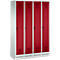 Vestiaire Evolo S 3000, acier, sur socle, 4 compartiments, l. 300 mm chacun, serrure de sécurité à came batteuse, gris clair RAL 7035/rouge rubis RAL 3003