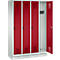Vestiaire Evolo S 3000, acier, sur socle, 4 compartiments, l. 300 mm chacun, serrure de sécurité à came batteuse, gris clair RAL 7035/rouge rubis RAL 3003