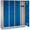 Vestiaire Evolo S 3000, acier, sur socle, 4 compartiments, l. 400 mm chacun, serrure de sécurité à came batteuse, alu blanc RAL 9006/bleu gentiane RAL 5010