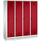 Vestiaire Evolo S 3000, acier, sur socle, 4 compartiments, l. 400 mm chacun, serrure de sécurité à came batteuse, gris clair RAL 7035/rouge rubis RAL 3003