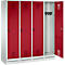 Vestiaire Evolo S 3000, acier, sur socle, 4 compartiments, l. 400 mm chacun, serrure de sécurité à came batteuse, gris clair RAL 7035/rouge rubis RAL 3003