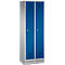 Vestiaire Evolo S 3000, avec socle, 2 compartiments, serrure à cylindre, gris métallique RAL 9006/bleu de Gentiane RAL 5010