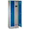 Vestiaire Evolo S 3000, avec socle, 2 compartiments, serrure à cylindre, gris métallique RAL 9006/bleu de Gentiane RAL 5010