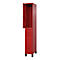 Casier rouge avec porte ouverte, vue de détail. La porte est en haut à gauche, montrant l'intérieur.